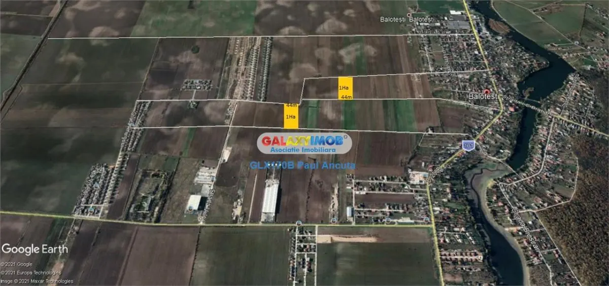 Teren Balotesti str Fantanii cu str Bisericii 1 Ha cu acces 44 m - foto 1
